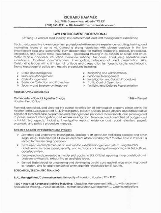 Sample Resume for Law Enforcement Position Law Enforcement Job Resume Sample