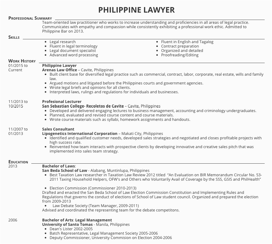 Sample Resume for Lawyers In the Philippines Resume Samples for Lawyers In the Philippines