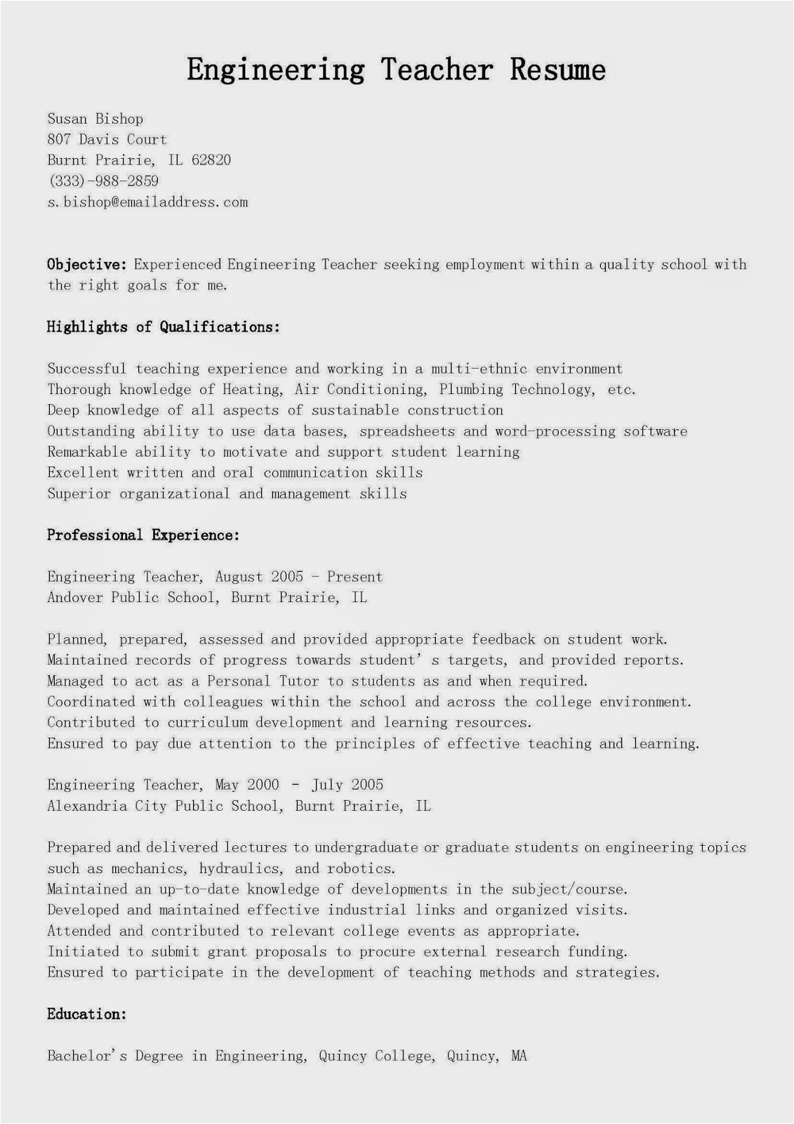 Sample Resume for Lecturer In Engineering College Resume Samples Engineering Teacher Resume Sample