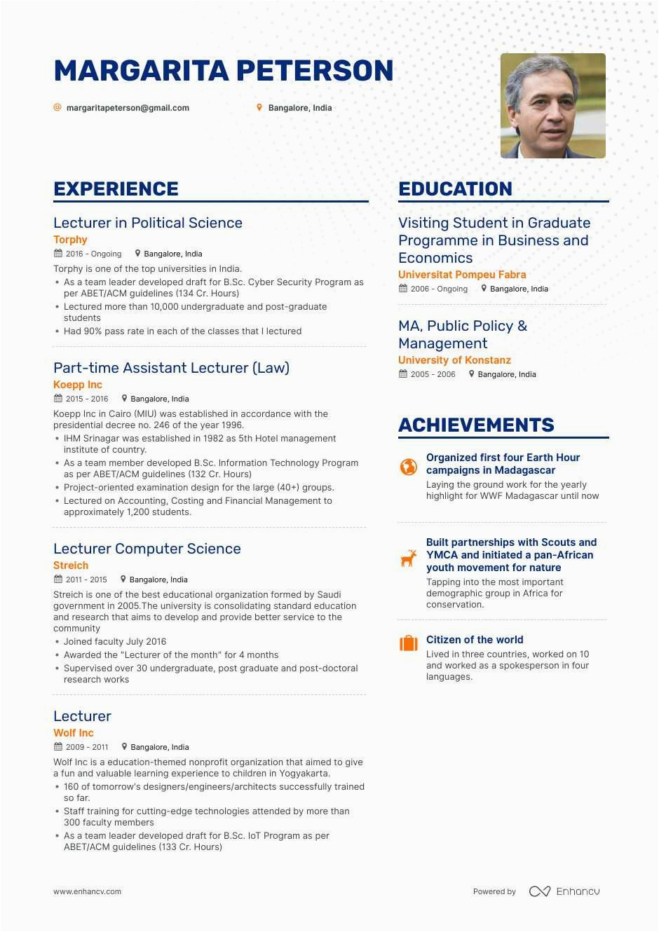 Sample Resume for Lecturer Position In University Download Lecturer Resume Example for 2020