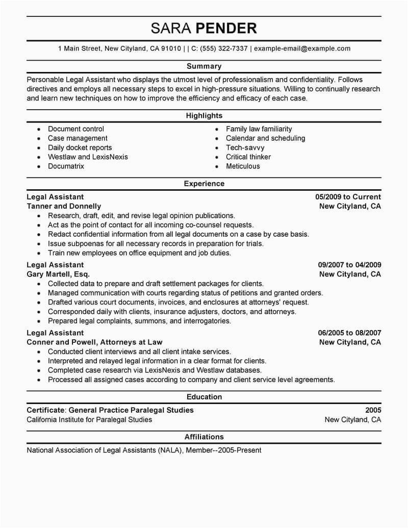 Sample Resume for Legal Administrative assistant Best Legal assistant Resume Example
