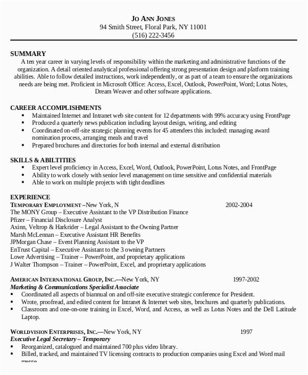 Sample Resume for Legal Administrative assistant Legal Administrative assistant Resume – 7 Free Pdf