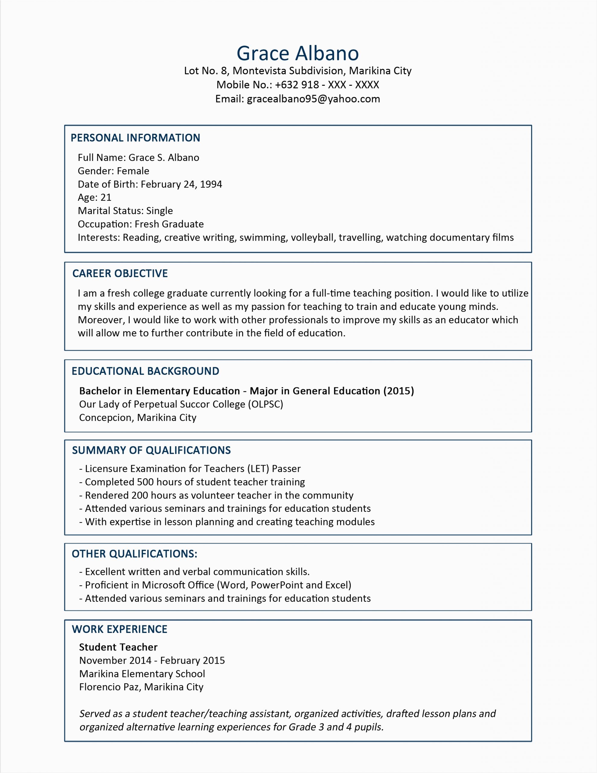 Sample Resume for Medical Technologist Fresh Graduate Resume Sample for Fresh Graduate Information Technology