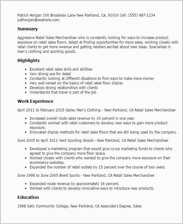 Sample Resume for Merchandiser Job Description Merchandiser Job Description Resume Best Retail Sales