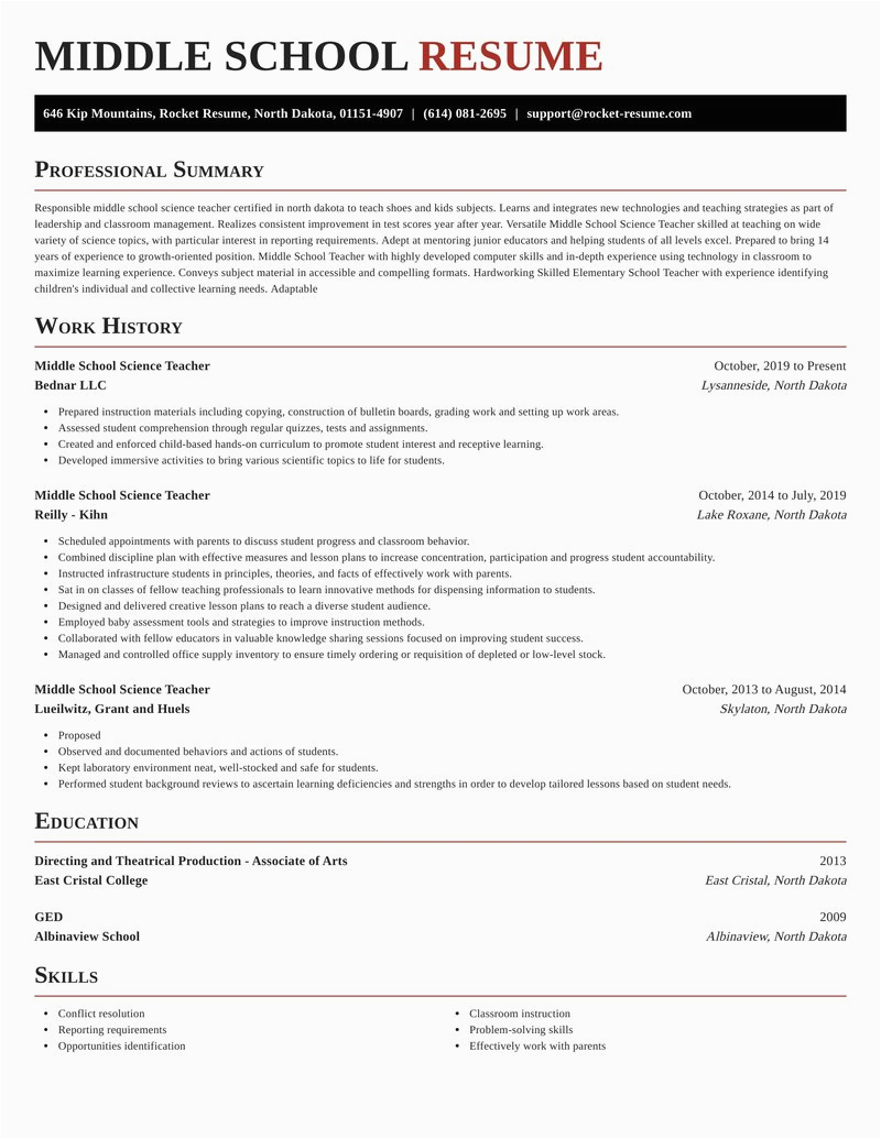 Sample Resume for Middle School Science Teacher Middle School Science Teacher Resumes