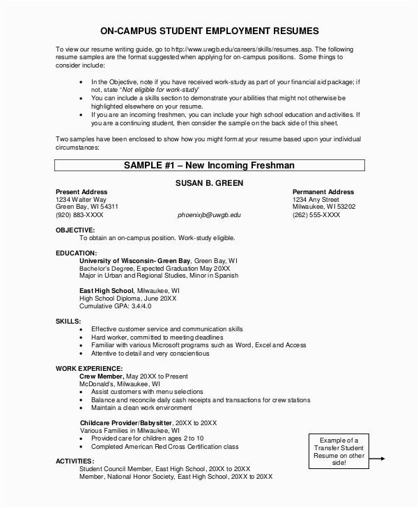 Sample Resume for On Campus Jobs In Usa 9 Student Resume Templates Pdf Doc