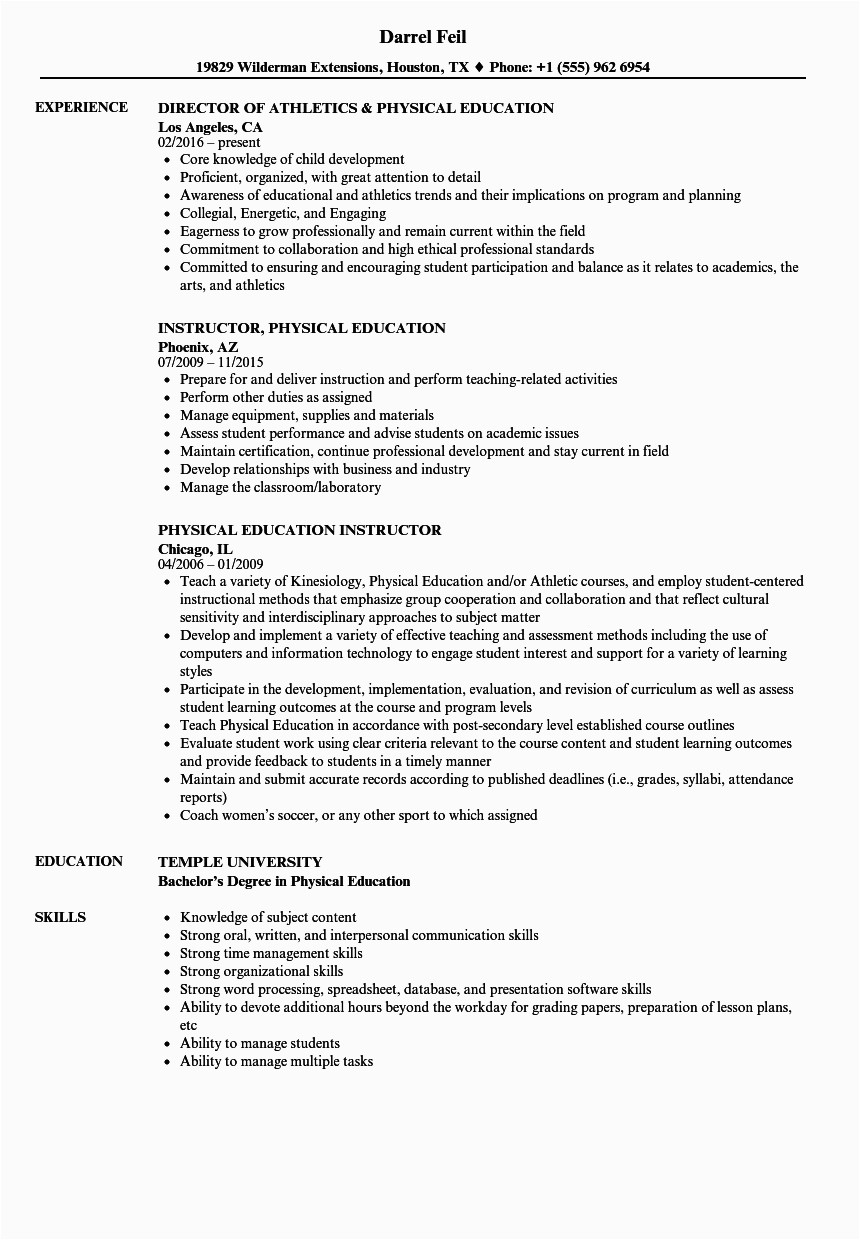 Sample Resume for On the Job Training Student Education Resume Physical Education Resume Sample