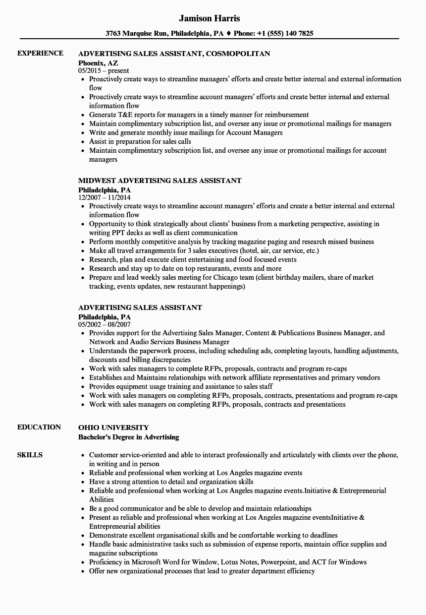 Sample Resume for Sales assistant with No Experience Resume for Sales assistant