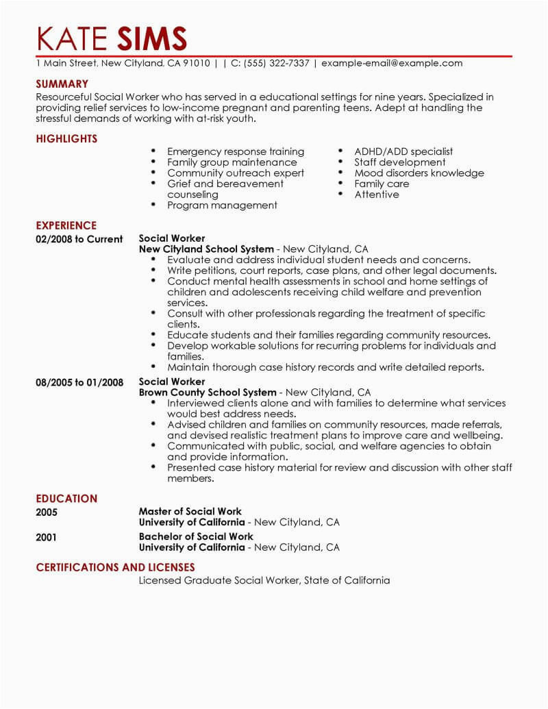 Sample Resume for social Worker with No Experience social Worker Resume with No Experience