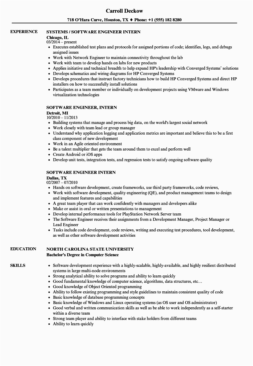 Sample Resume for software Engineer Internship Biomedical Engineering Internship Resume Sample
