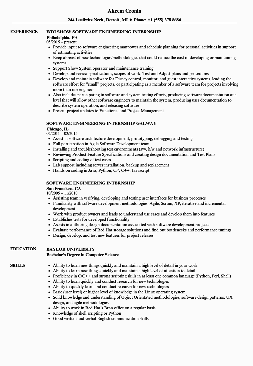 Sample Resume for software Engineer Internship Sample Resume for software Engineer Mryn ism