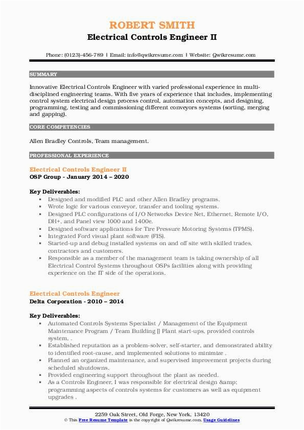Sample Resume for software Engineer with 2 Years Experience Pdf Electrical Controls Engineer Resume Samples