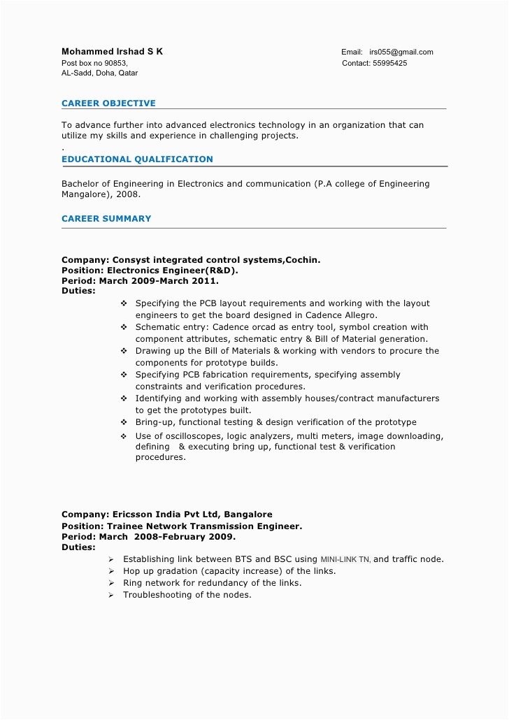 Sample Resume for software Test Engineer with 2 Years Experience Manual Testing Resume for 2 Years Experience