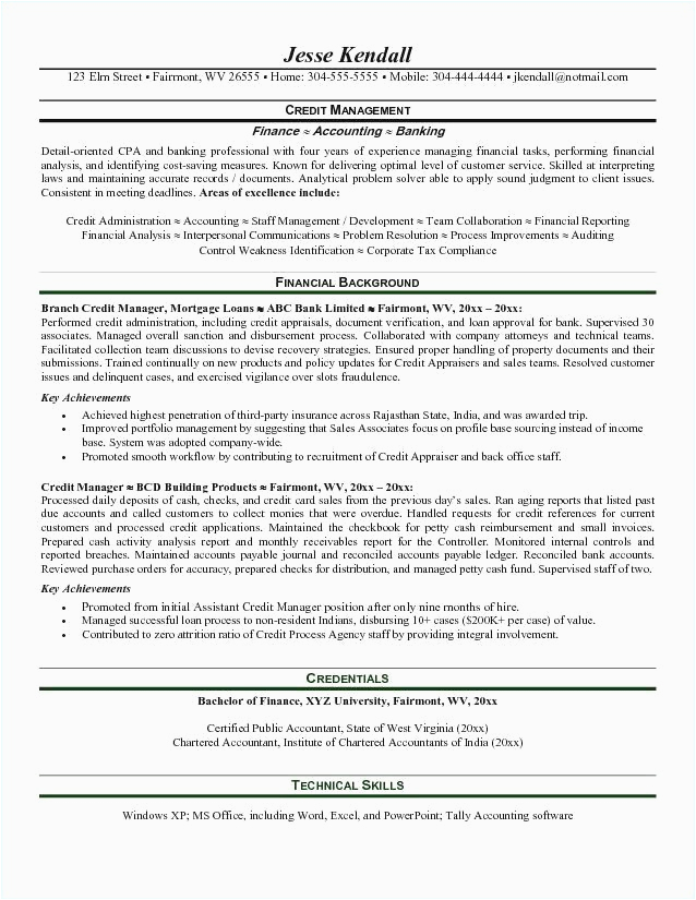 Sample Resume for the Post Of Credit Manager Credit Manager Resume