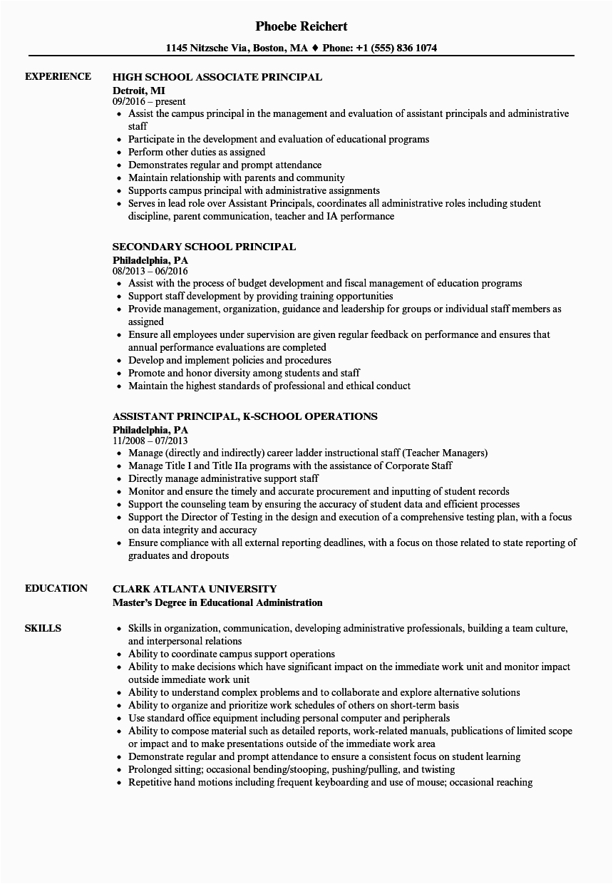 Sample Resume for the Post Of Principal assistant Principal Resume School Principal Resume Sample
