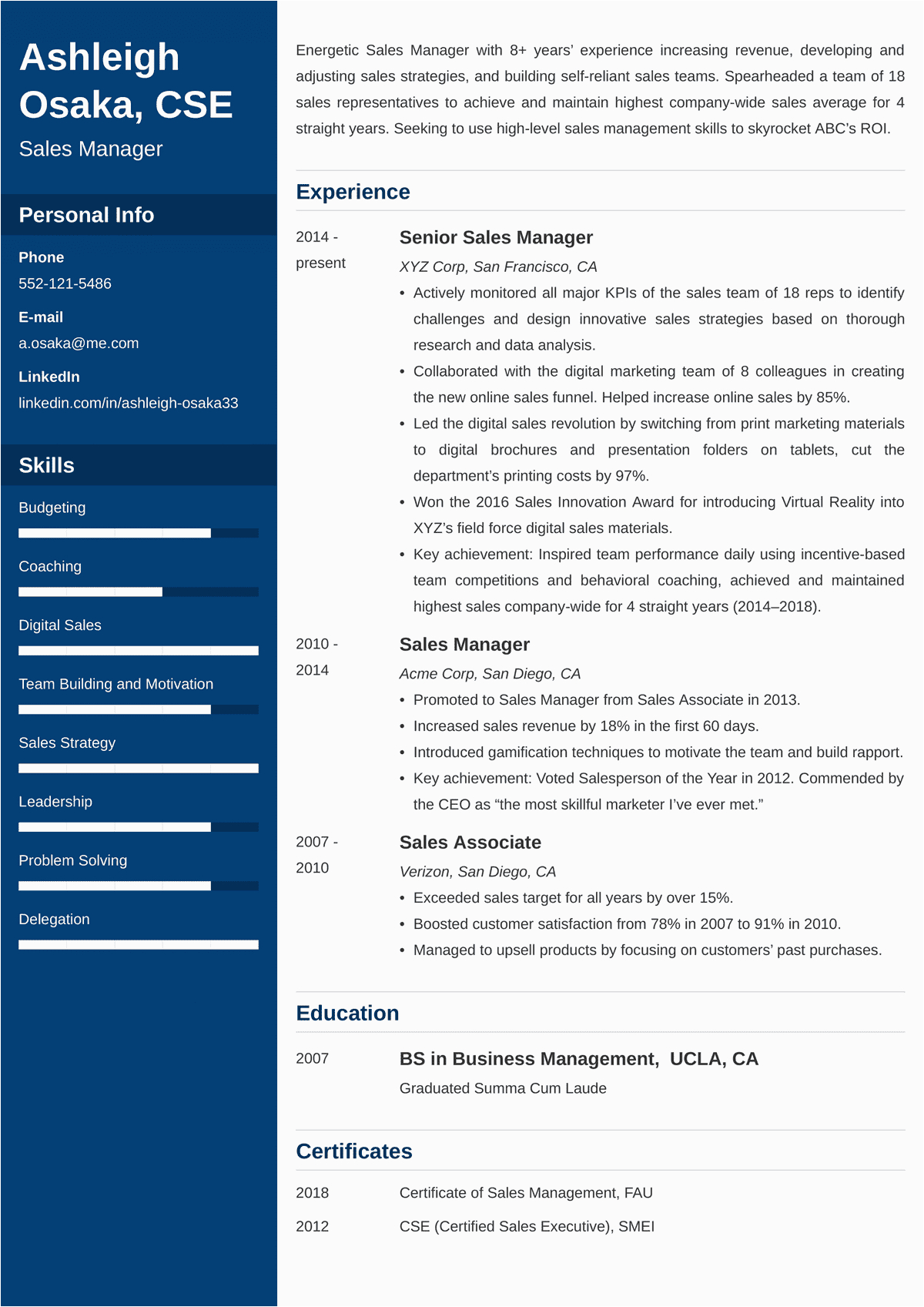 Sample Resume for top Management Position Manager Resume