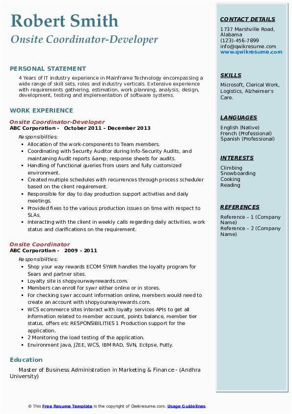 Sample Resume with Onsite Work Experience Site Coordinator Resume Samples