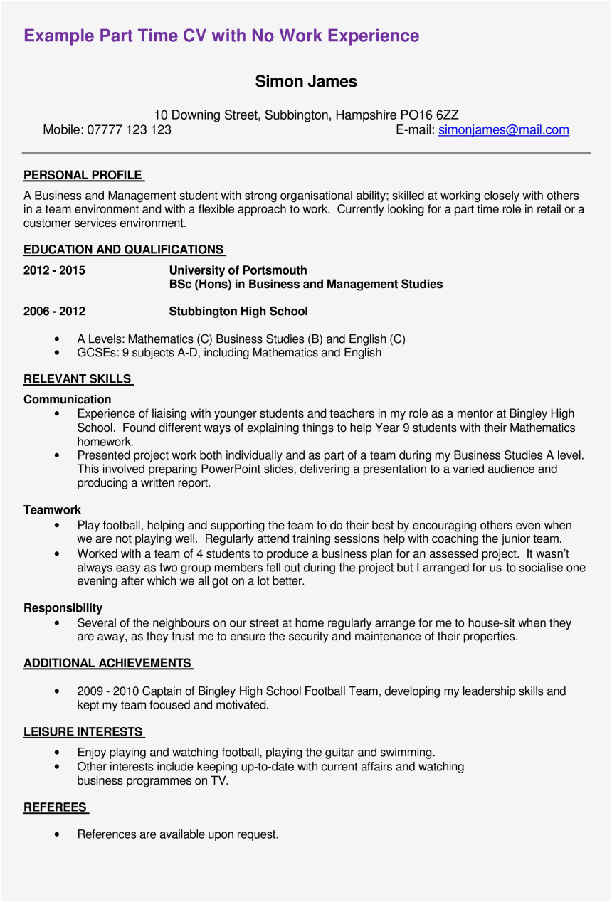 Sample Resume with Part Time Job Experience Free First Part Time Job Resume Sample Templates at