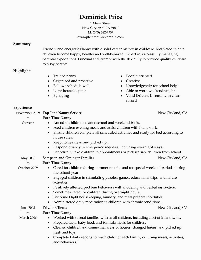 Sample Resume with Part Time Job Experience Part Time Job Resume Examples 2019