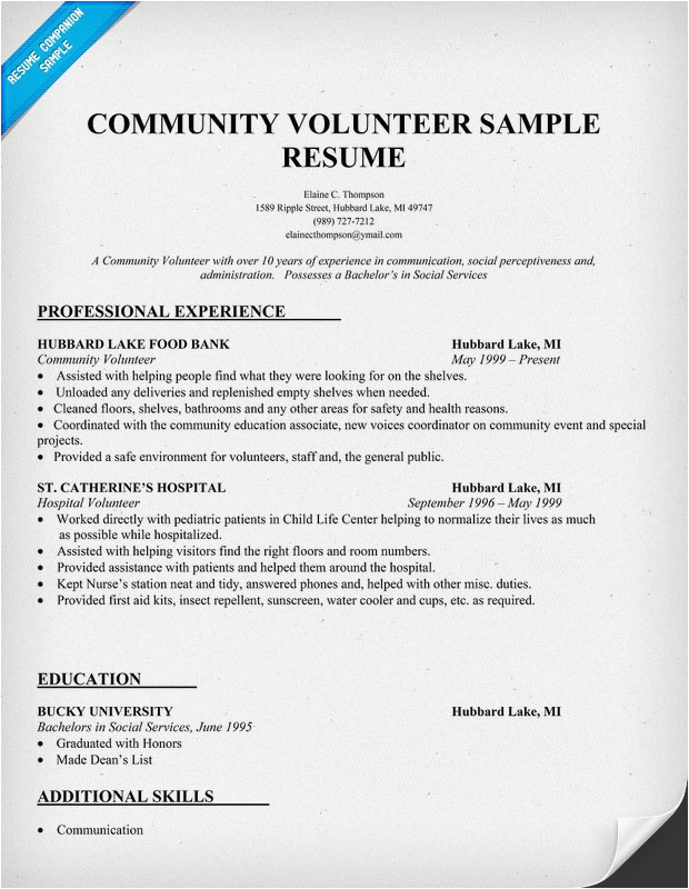 Sample Resume with Volunteer Work Included Munity Volunteer Resume Sample