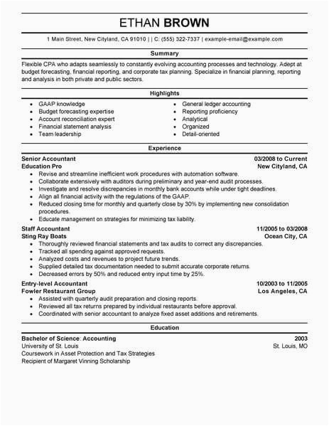 Sample Resumes for Accountants and Financial Professionals Best Accountant Resume Example