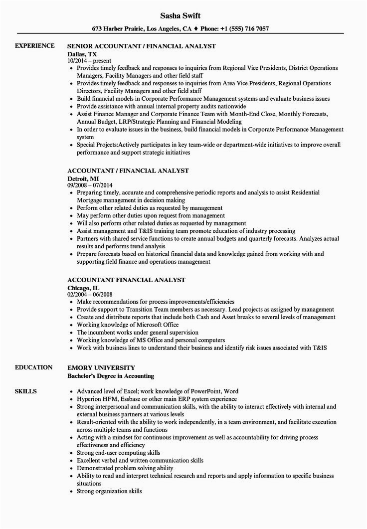 Sample Resumes for Accountants and Financial Professionals Financial Analyst Resume Template Best Accountant
