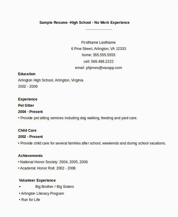 Sample Resumes for High School Graduates with No Experience Resume for Highschool Graduates with No Work Experience