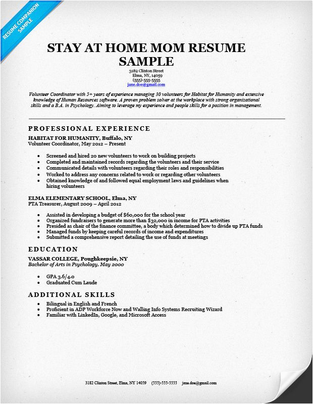 Sample Resumes for Moms Reentering the Workforce Reentering the Workforce Resume Examples Best Resume