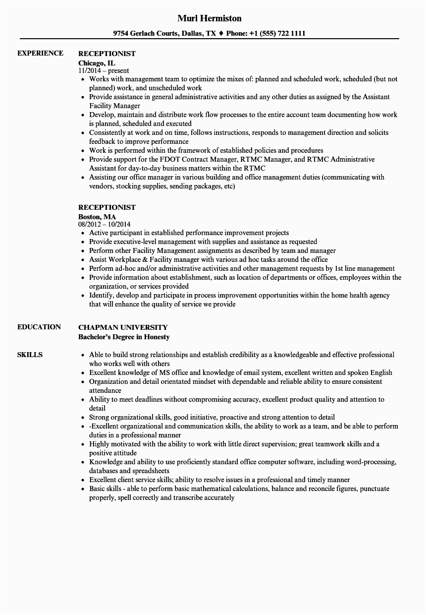 Sample Resumes for Receptionist Admin Positions R Resumes for Receptionist