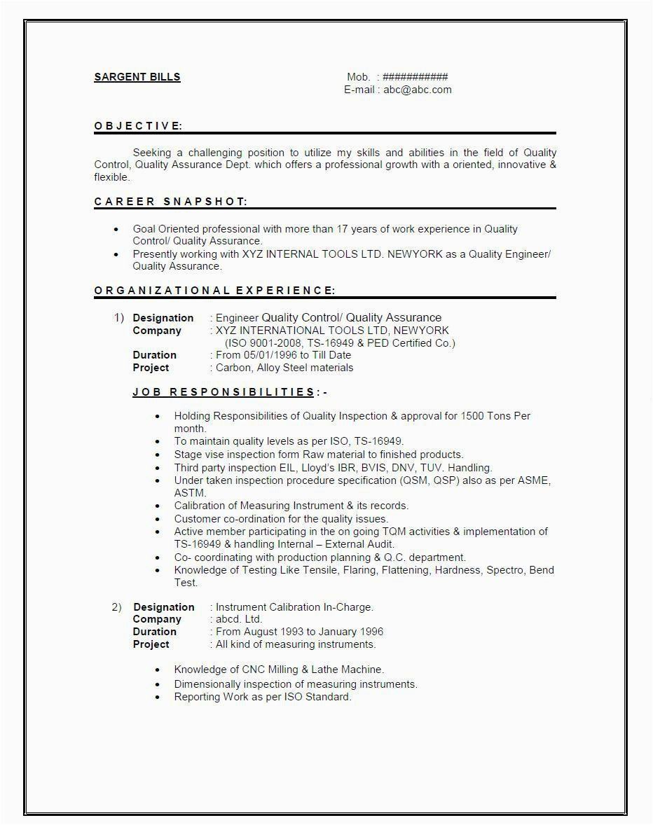 Sample Rn Resumes One Year Experience 1 Year Experience Resume format for Electrical Engineer