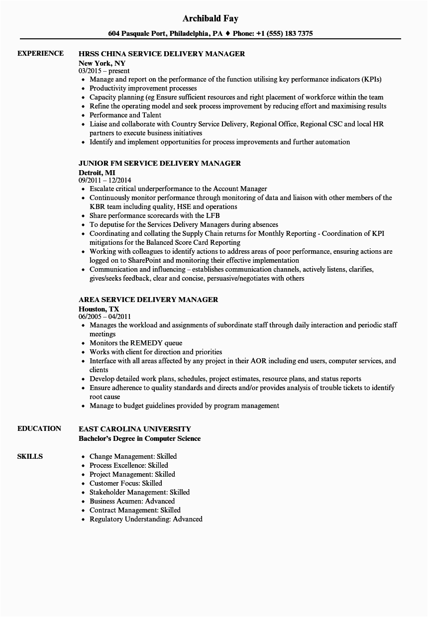 Sample Service Delivery Manager Resume Download Delivery Service Manager Resume Samples