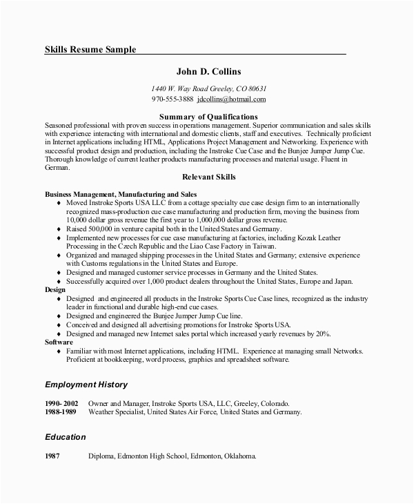 Sample Skills and Abilities for Management Resume Free 9 Resume Samples In Ms Word