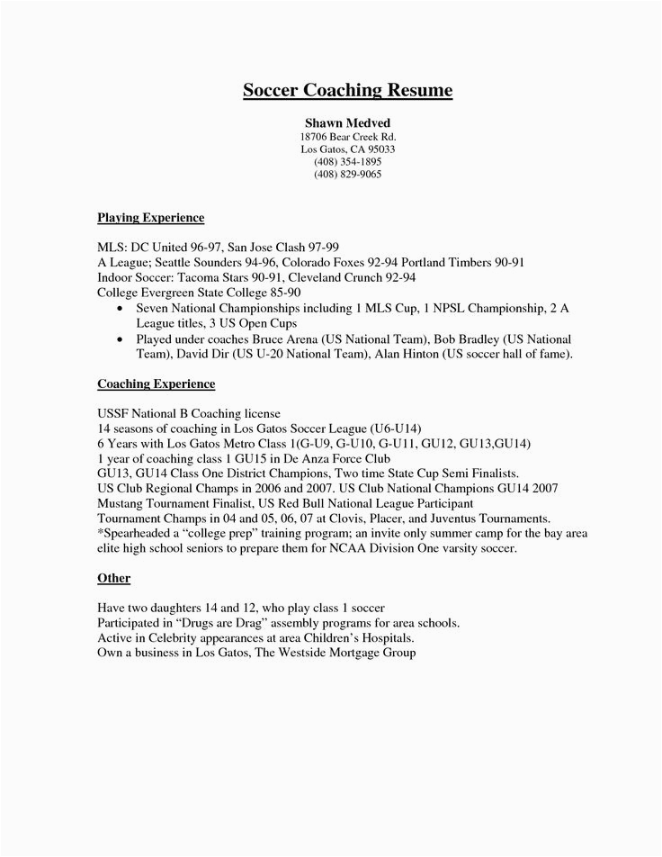 Sample soccer Resume for College Coaches Head soccer Coach Resume soccer Coaching Resume