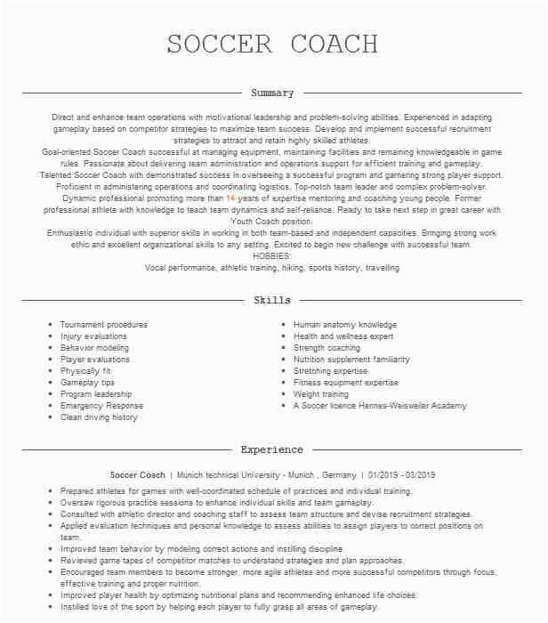 Sample soccer Resume for College Coaches soccer Coach Resume Example East Austin soccer Club