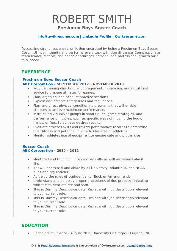 Sample soccer Resume for College Coaches soccer Coach Resume Samples