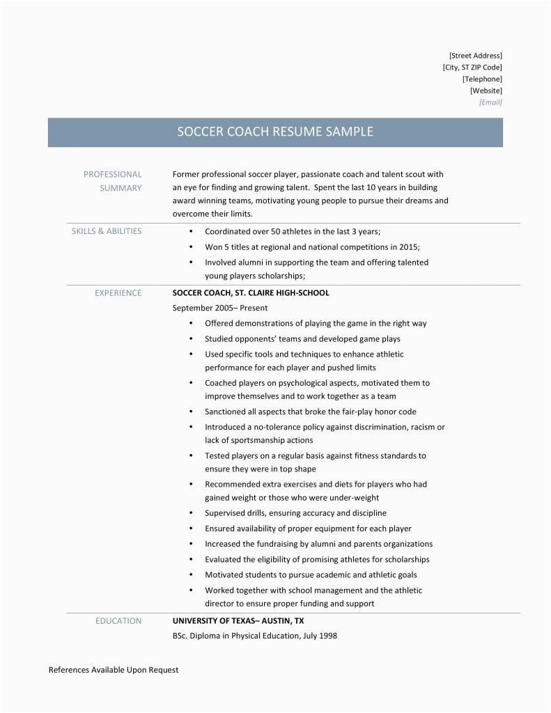 Sample soccer Resume for College Coaches soccer Coach Resume Samples Tips and Templates Line