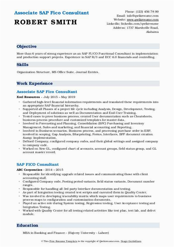 Sap Fico Sample Resume Free Download Sap Fico Consultant Resume Samples