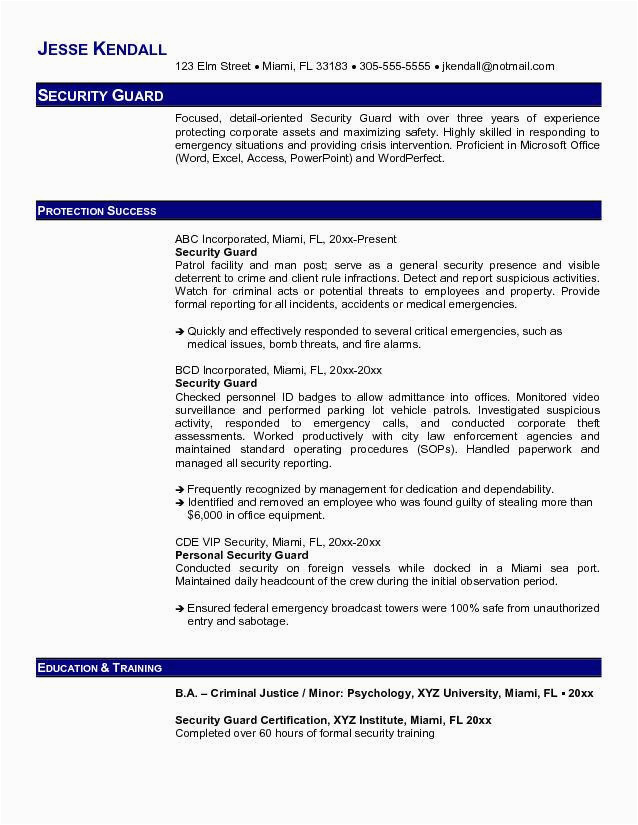 Security Guard Resume Examples and Samples Best Security Guard Resume Sample 2019