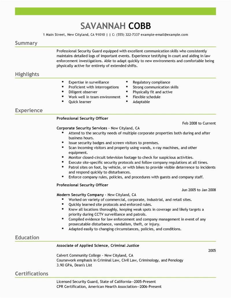 Security Guard Resume Examples and Samples Best Security Guard Resume Sample 2019