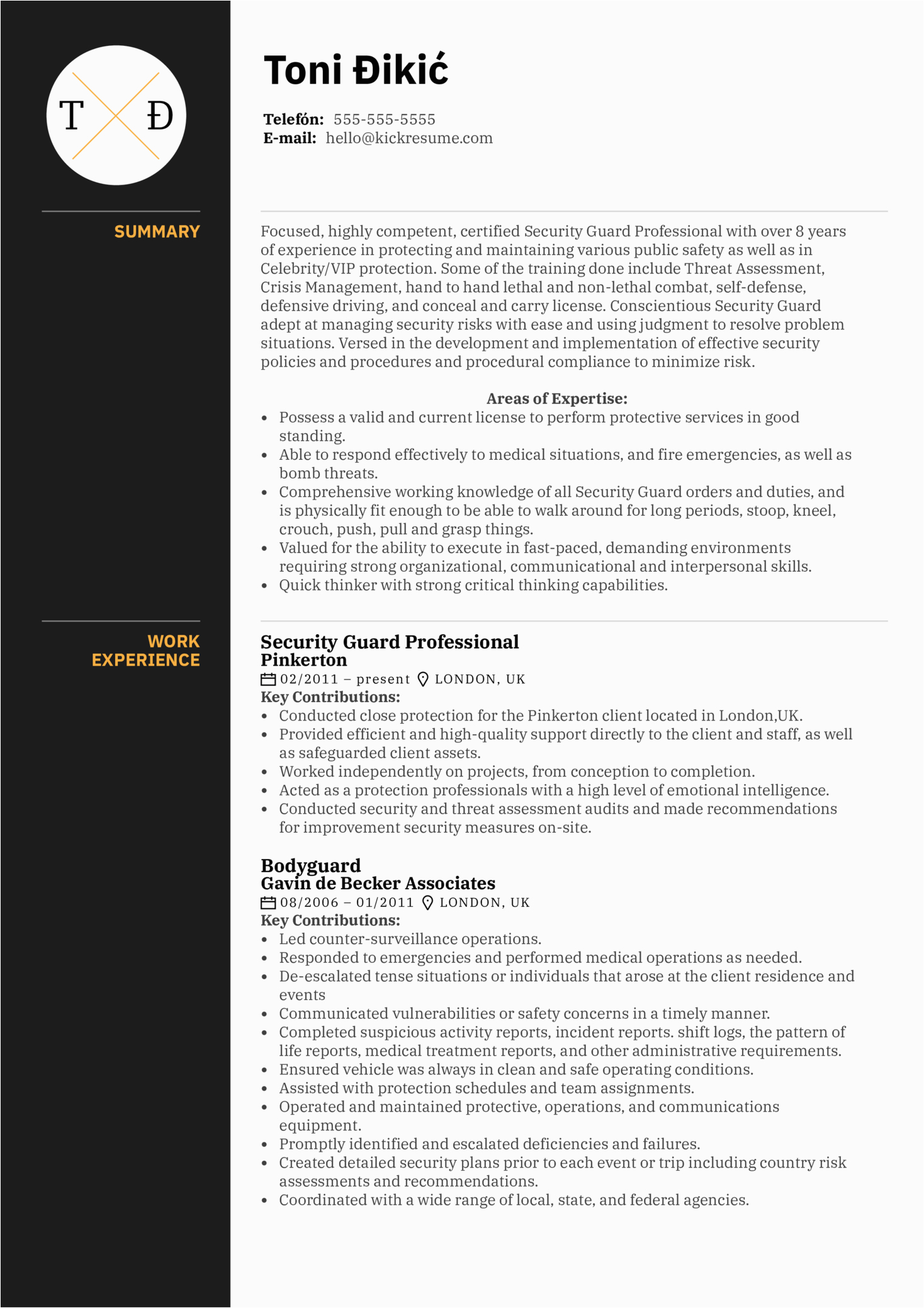 Security Guard Resume Examples and Samples Security Guard Professional Resume Sample
