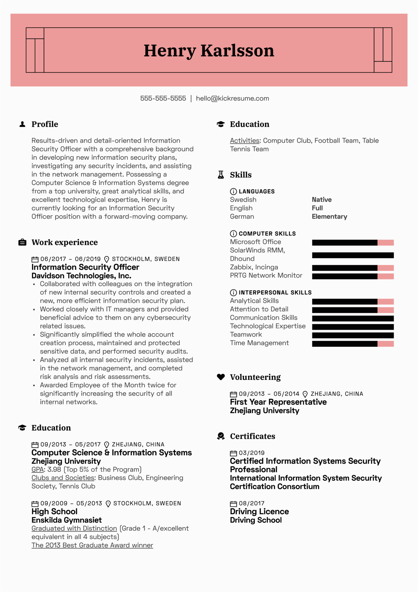 Security Officer Resume Examples and Samples Information Security Ficer Resume Sample