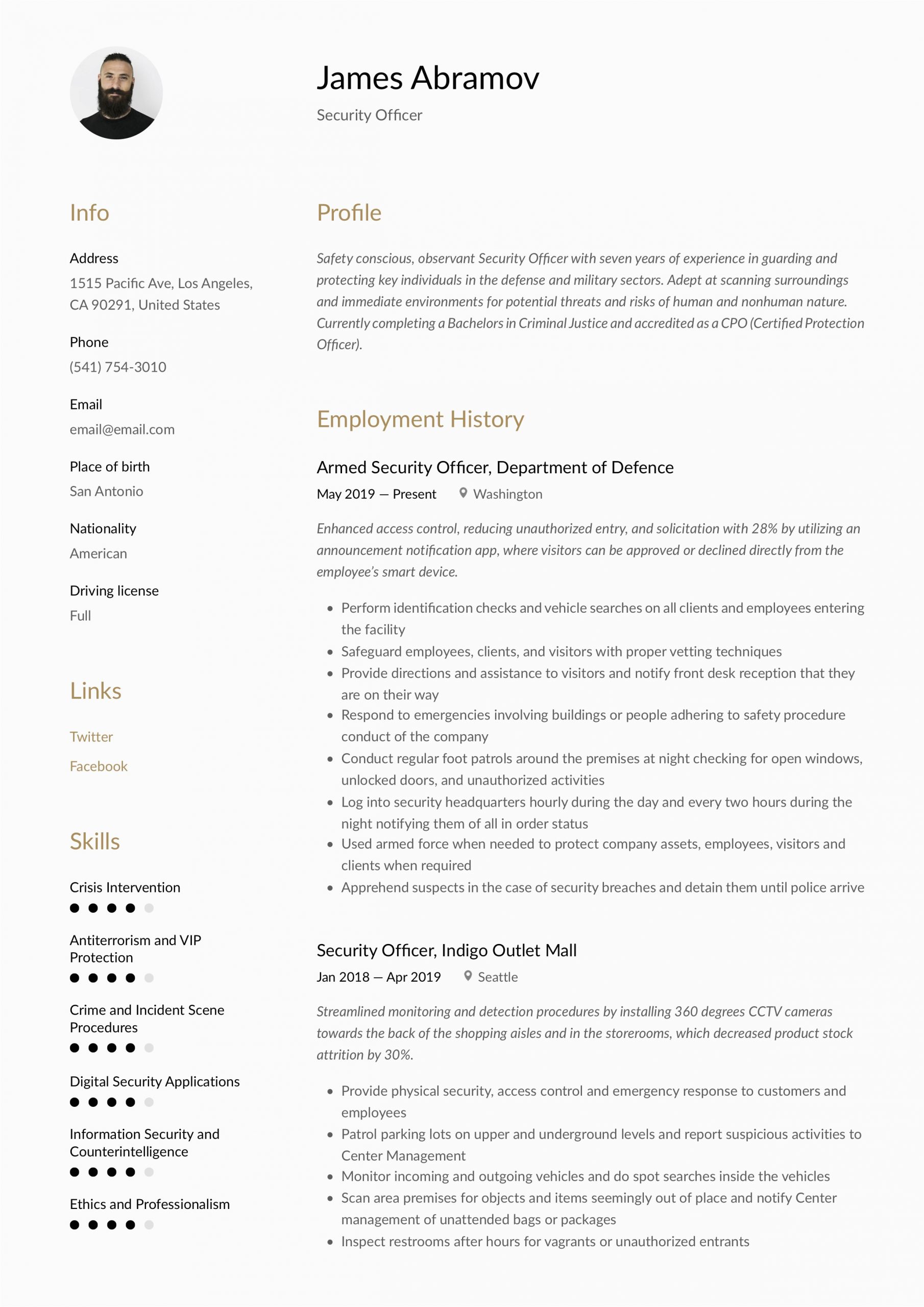 Security Officer Resume Examples and Samples Security Ficer Resume & Writing Guide