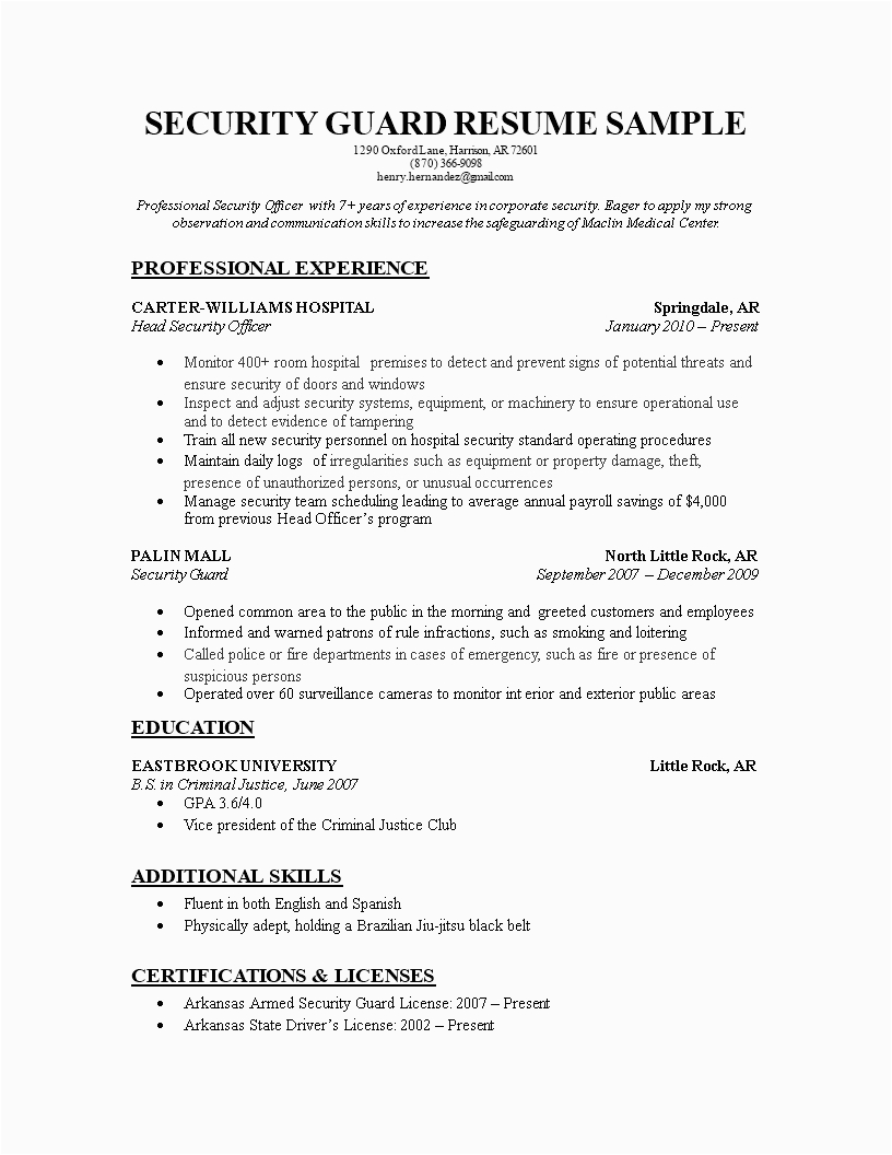 Security Officer Security Guard Resume Sample Security Guard Resume