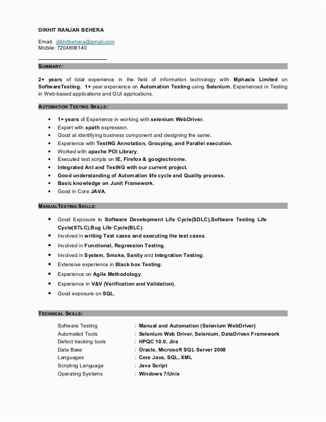 Selenium Sample Resume for 2 Years Experience Drb Exp Resume Manual and Selenium Master Copy Corrected 2