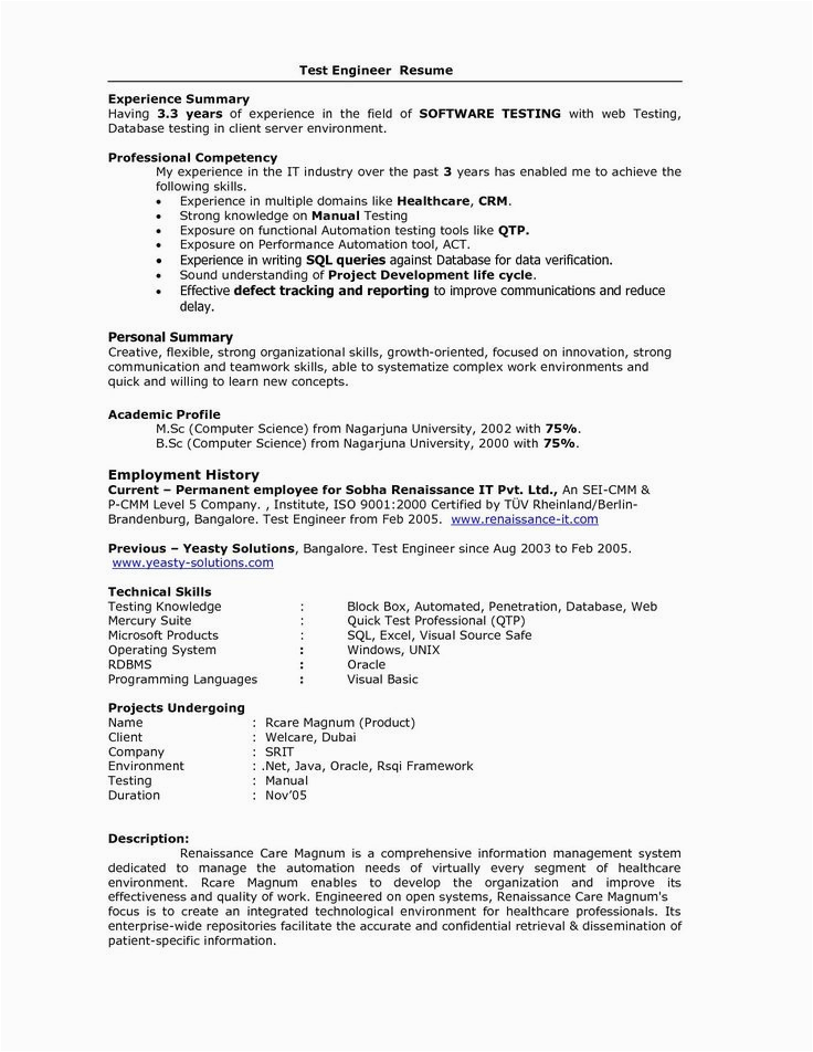 Testing Resume Sample for 5 Years Experience 5 Years Testing Experience Resume format Experience