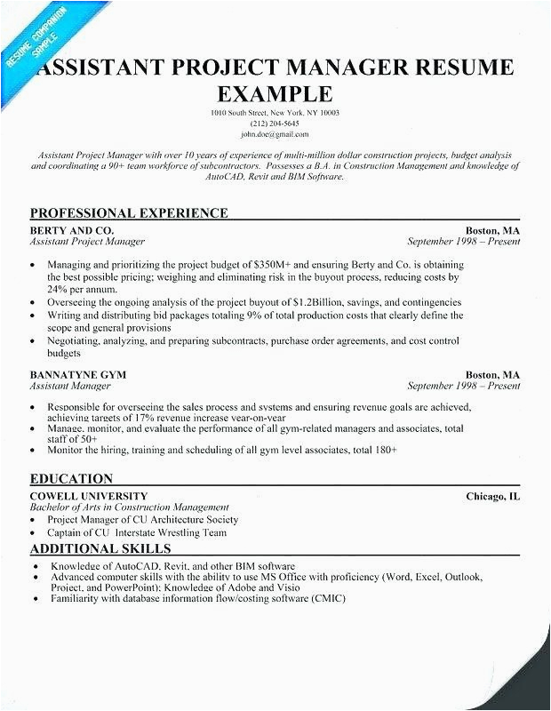 Assistant Construction Project Manager Resume Samples assistant Project Manager Resume Elegant assistant Project