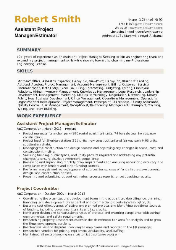 Assistant Construction Project Manager Resume Samples Resume Project Manager Construction