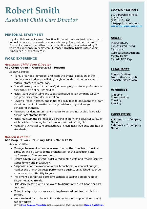 Assistant Director Child Care Resume Sample Care Director Resume Samples