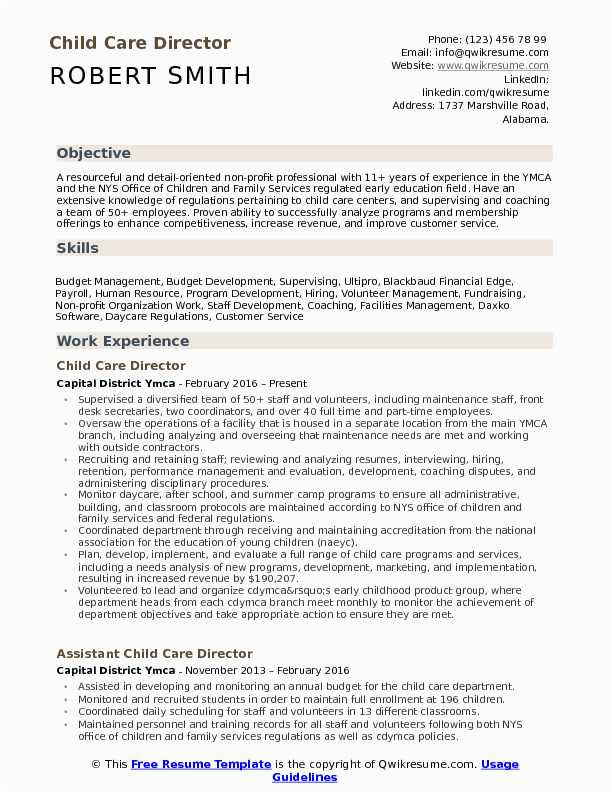 Assistant Director Child Care Resume Sample Child Care Director Resume Samples