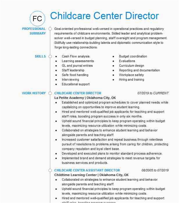 Assistant Director Child Care Resume Sample Childcare assistant Director Resume Example the Learning